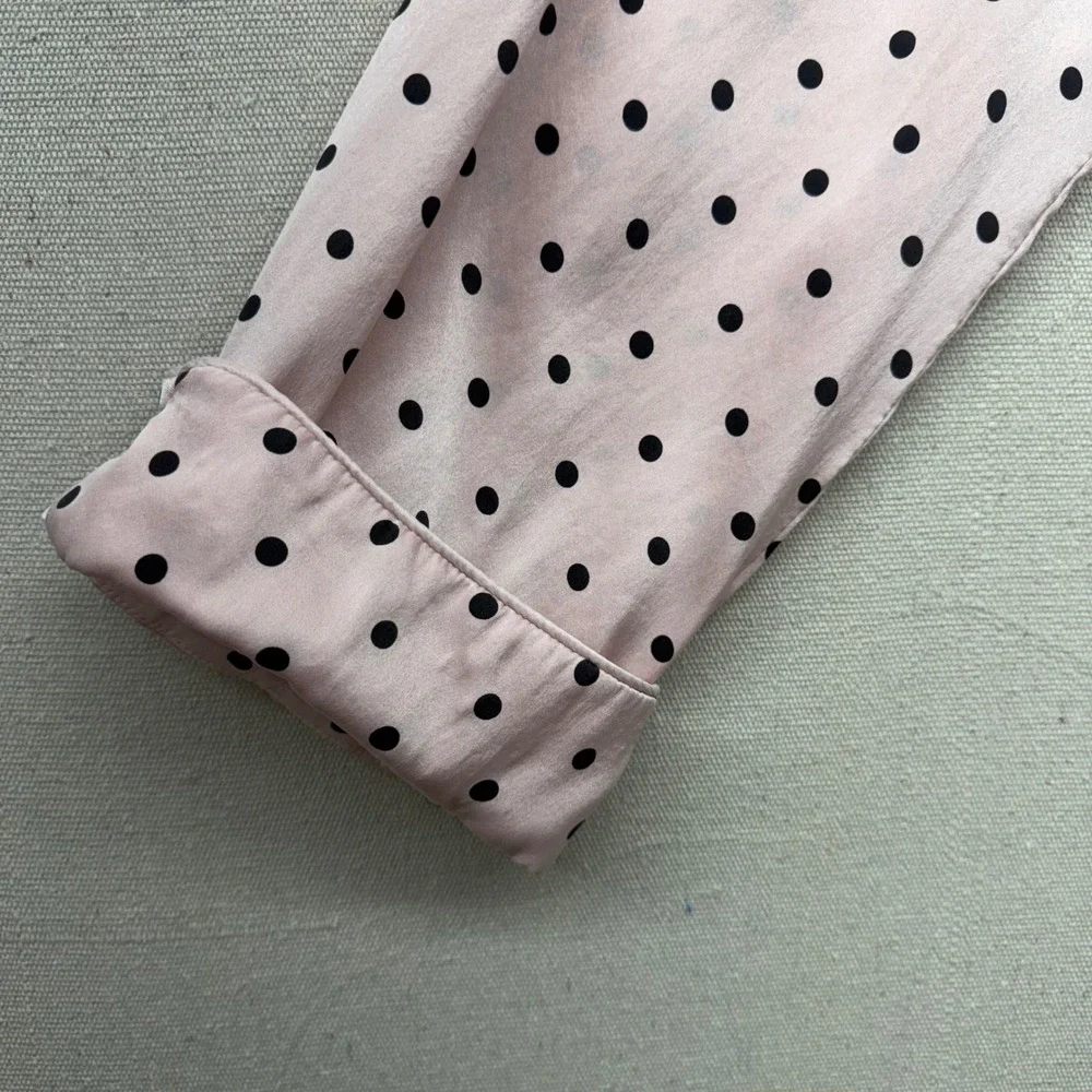 Victoria's Secret Pink Polka Dot 100% Mulberry Silk Pajama Set Top Pants M - Picture 6 of 16